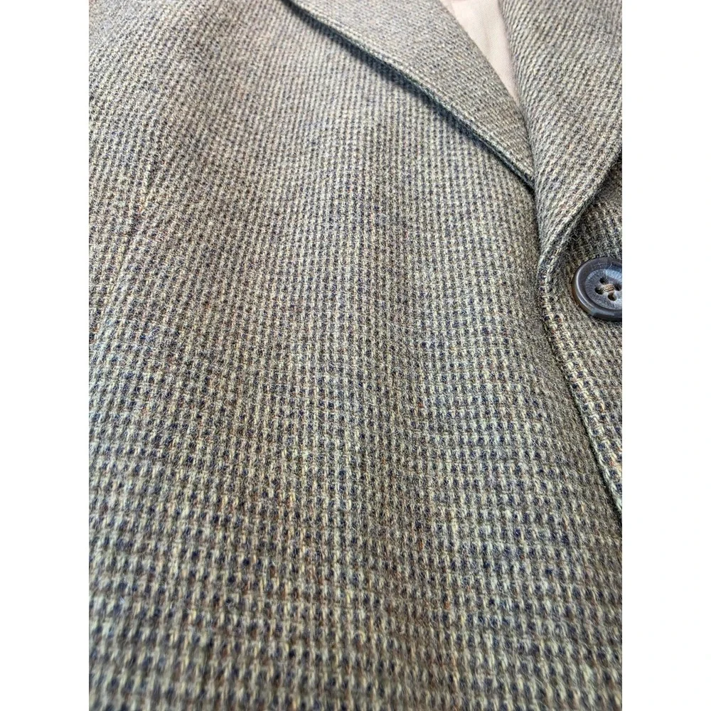 Robert Stock Mens 46R Wool Camel Hair Blend Blazer Sport Coat Brown Houndstooth